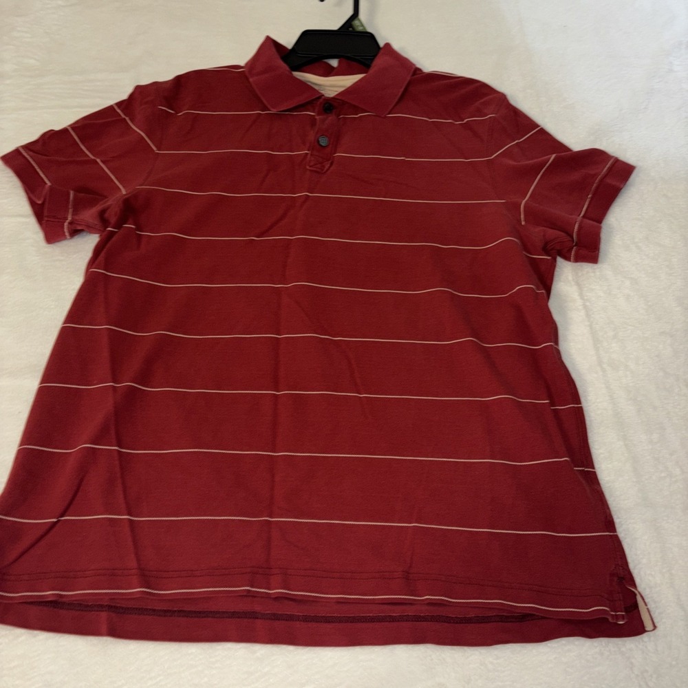 Banana Republic Polo Shirt XL Burgundy Striped Cotton Stretch Short Sleeve